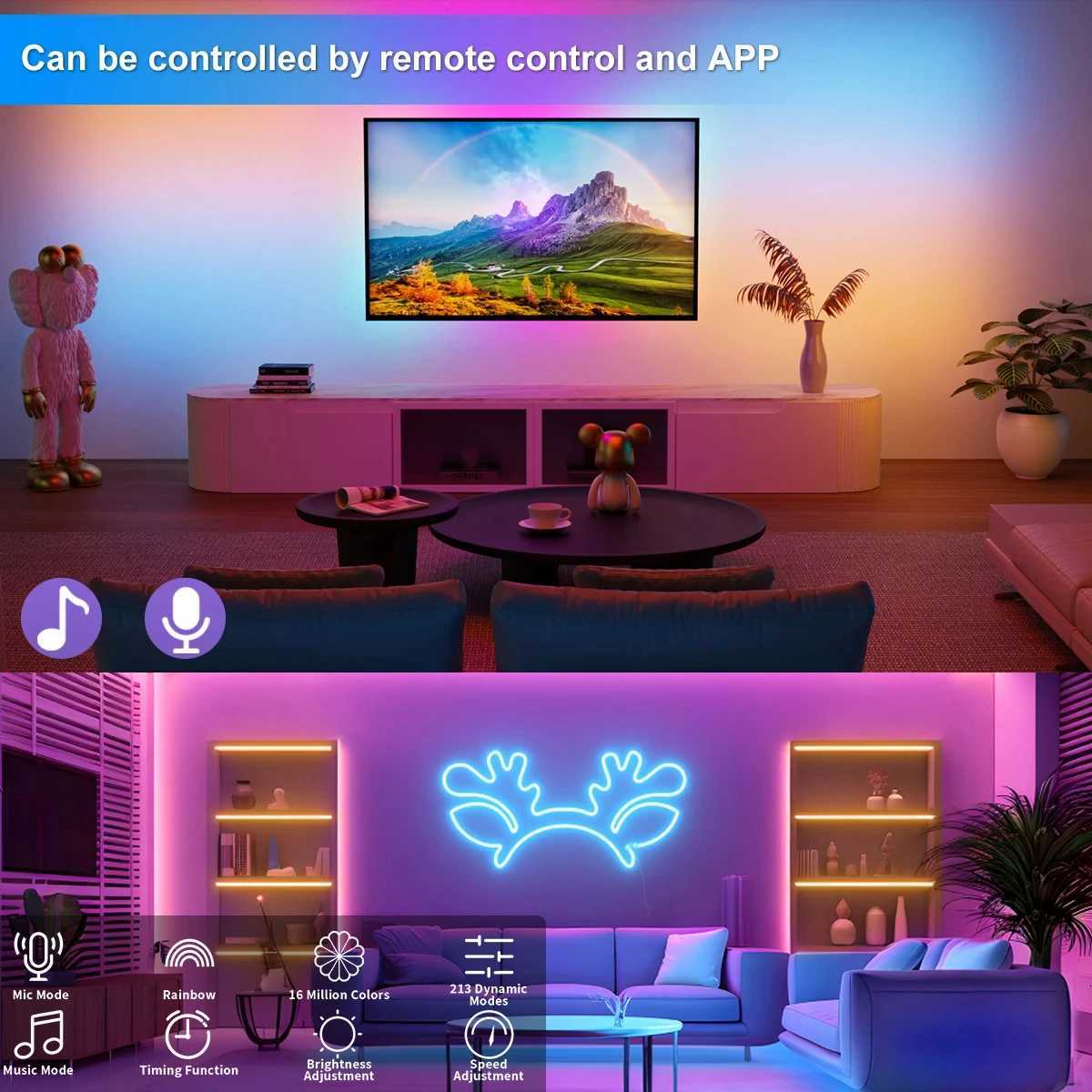 5v Smart RGB Neon Light Strip USB App/Remote Control Music Sync Waterproof Flexible Neon Strip for Bedroom Game Party Decoration H251201