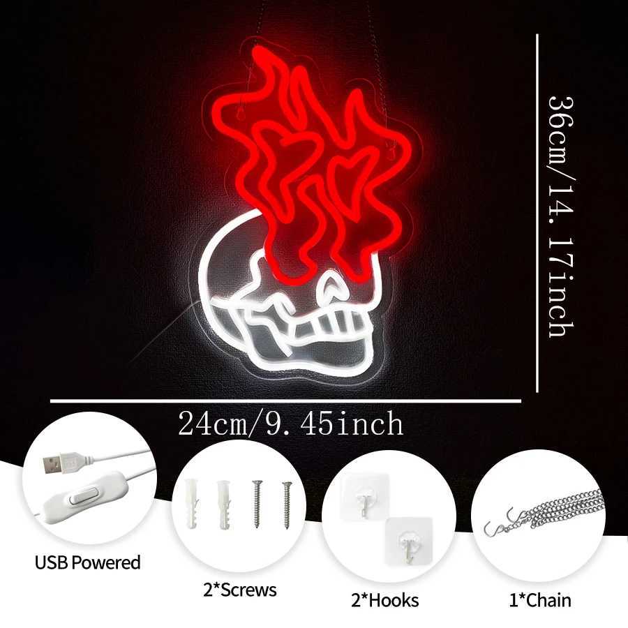 Skull Led Neon Sign Red Flame Icon Usb Powered Used For Artistic Decor Of Rooms Horror Cinemas Game Rooms And Man Caves H251201