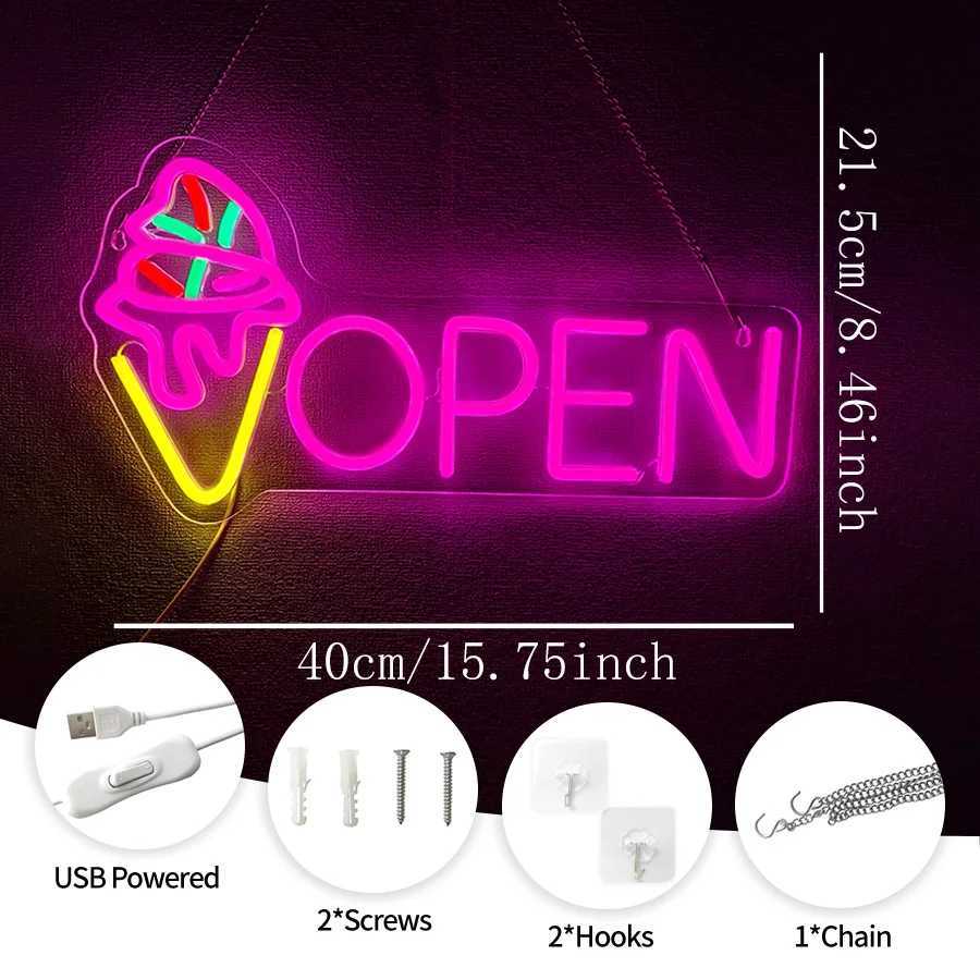 Ice Cream Cone Neon Sign Open Pink Letter Lamp Usb Powered Used In Restaurants Cafes Ice Cream Shops Business Decor Lights H251201