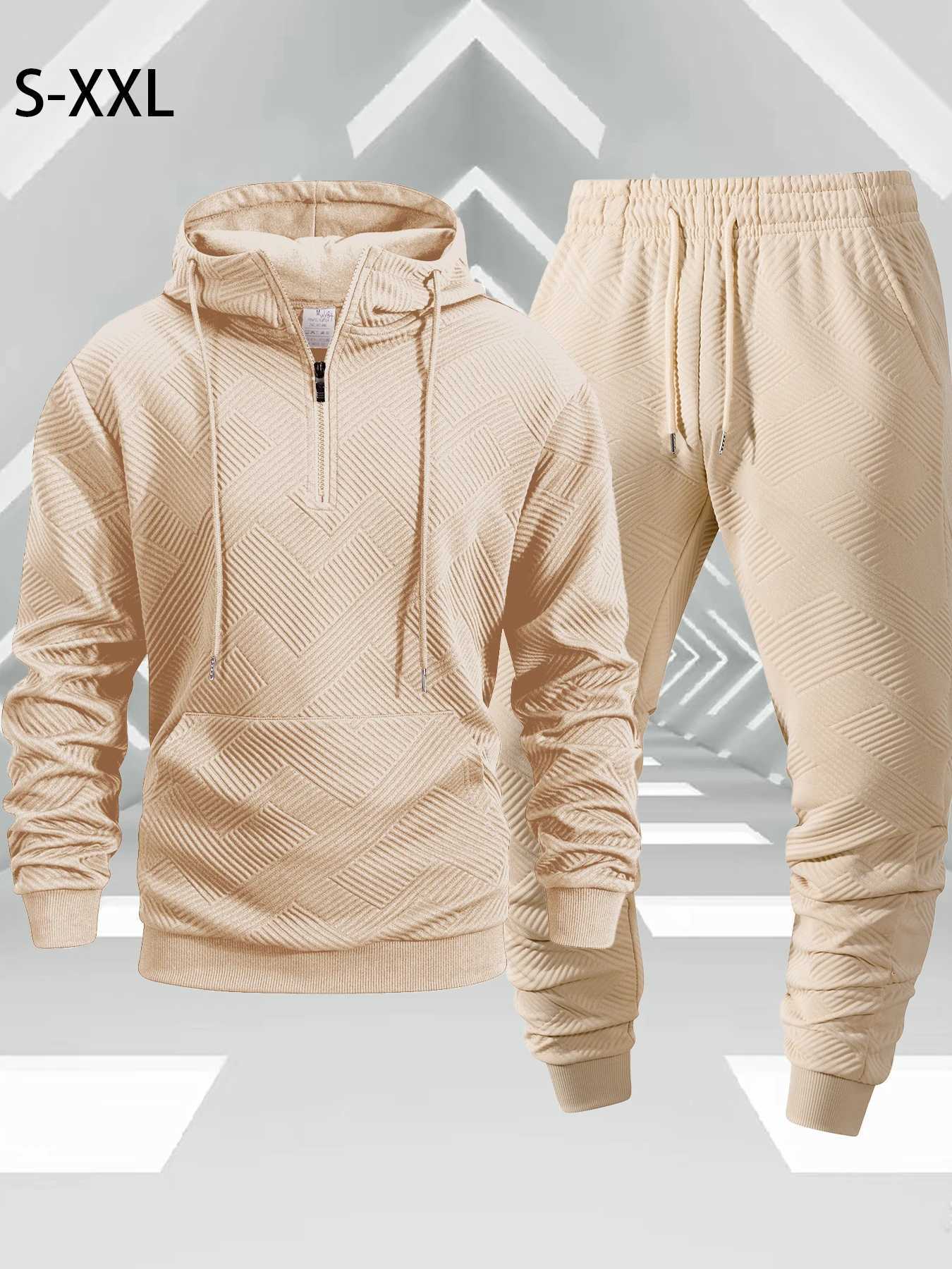 Autumn Outdoor Tracksuit Mens Zippered Hooded Sweatshirt Pants Two-piece Set Solid Color Casual Sportswear Male Warmth Set W251202