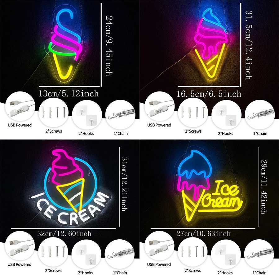 Ice Cream Led Neon Sign Food Icon Business Wall Lamp Usb Powered Used For Decor Of Cold Drinks Shops Restaurants And Cafes H251201