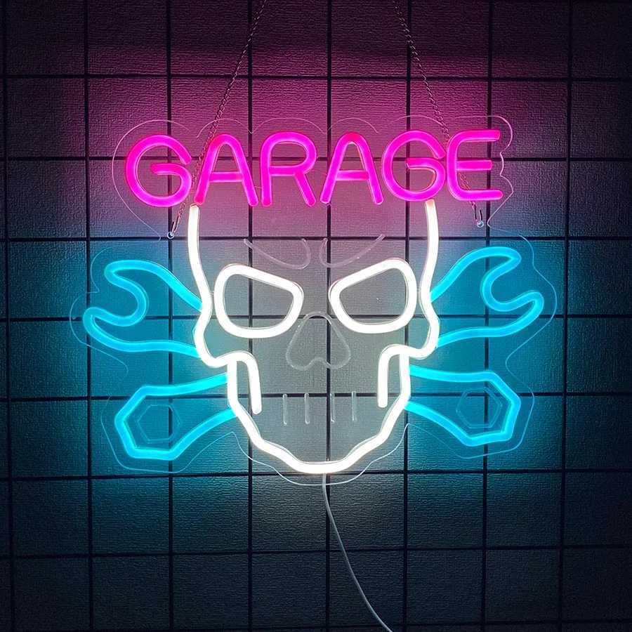 Skull Garage Car Service Automotive Neon Sign for Wall Dcor with Switch Man Cave LED Neon Signs Light H251201