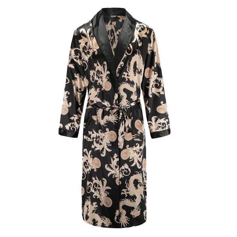 Luxury Mens Silky Kimono Robe Loose Home Clothes Female Dragon Printing Dressing Gown Male Sleepwear Loose Loungewear Pjs C251202