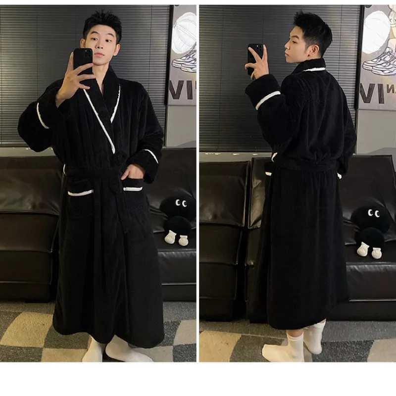Large Size Winter Thick Flannel Robe Men Long Kimono Bathrobe Gown Coral Fleece Sleepwear Home Clothes Nightwear Lounge Wear C251202