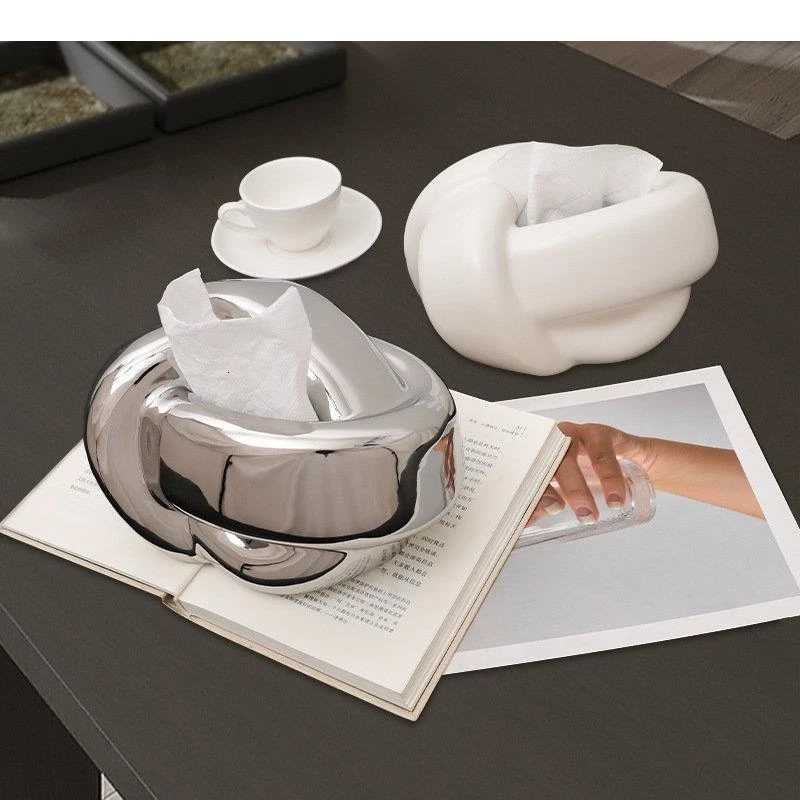 Clinch Knot Ceramic Tissue Box Irregar Shape Paper Towel Coffee Table Desktop Boxes Modern He Decor H251201