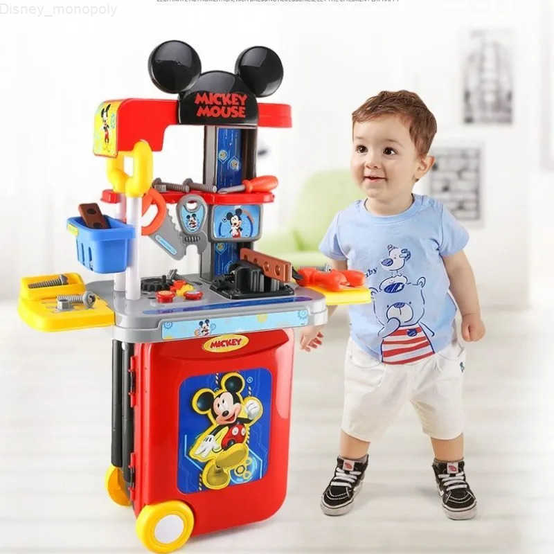 Disney Kids Play Home Kitchen Toys Minnie Mouse Trolley Box Cooking Rice Simulation Kitchenware Tableware Girl Birthday Gift H251202