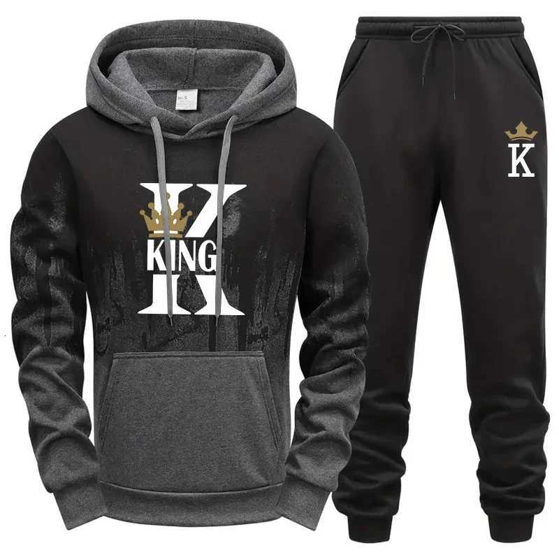 King Printing Mens Tracksuit Splash-ink Hooded Sweatshirts Outdoors Casual Sports Jogging Mens Clothing Single Piece Tops Pants W251202