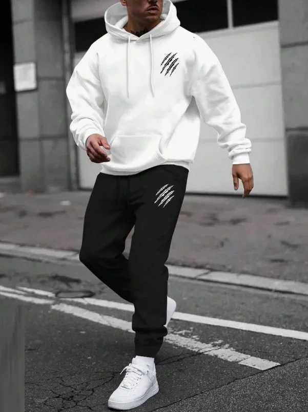 Mens and womens printed hooded sweatshirts and pants animal paw printed sportswear running autumn and winter casual fashion W251202