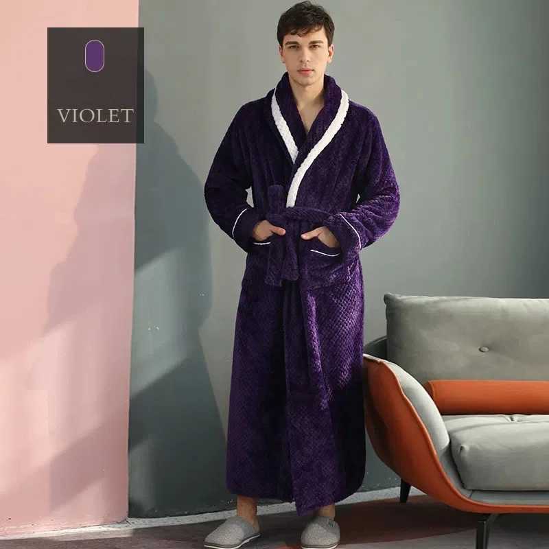 Winter Couple Flannel Robe Sets Lovers Solid Thicken Bathrobe Gown Nightwear with Pockets Intimate Lingerie Cozy Home Clothing C251202