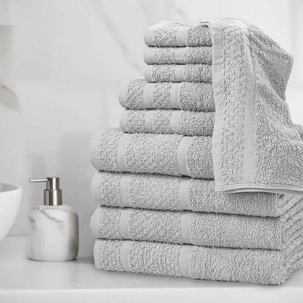 10 Piece Towel Set Soft Absorbent Cotton Quick Dry Bath Towels Hand Towels Washcloths Durable Fade Resistant Popcorn Texture Y251202