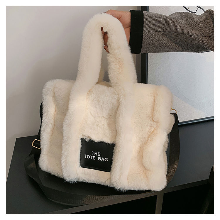 Winter Faux Fur Plush Tote Women's Letter Designer Large Capacity Handbag Tote Shoulder Bag Female Satchel Bags Bolsas wholesale