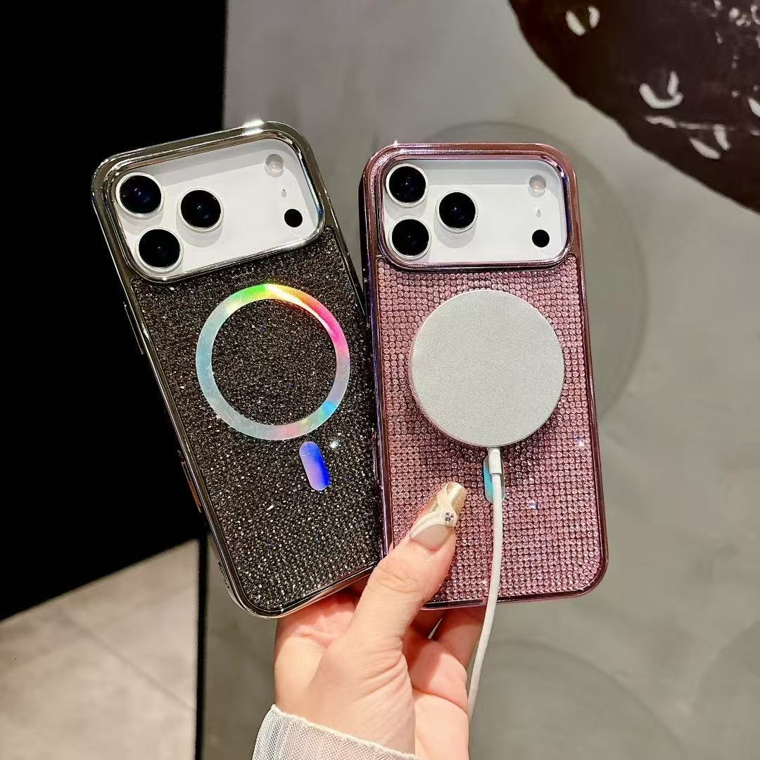 Rhinestone Magnetic Phone Case iPhone 17 Pro Max Compatible with Apple 16 Pro Luxurious Electroplated Full Diamond Protective Cover
