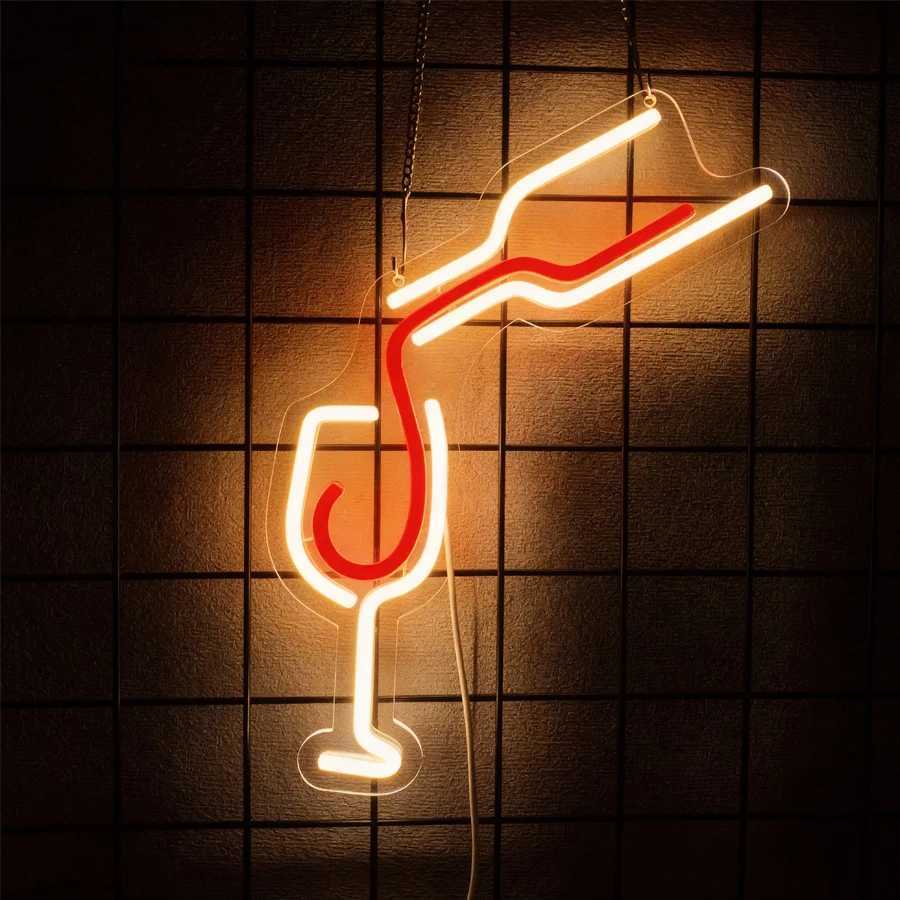 Neon Sign Of Wine Glass Wine Pouring Icon Suitable For Parties Cocktail Bars Clubs Nightclubs Man Caves Decor Usb Powered H251201