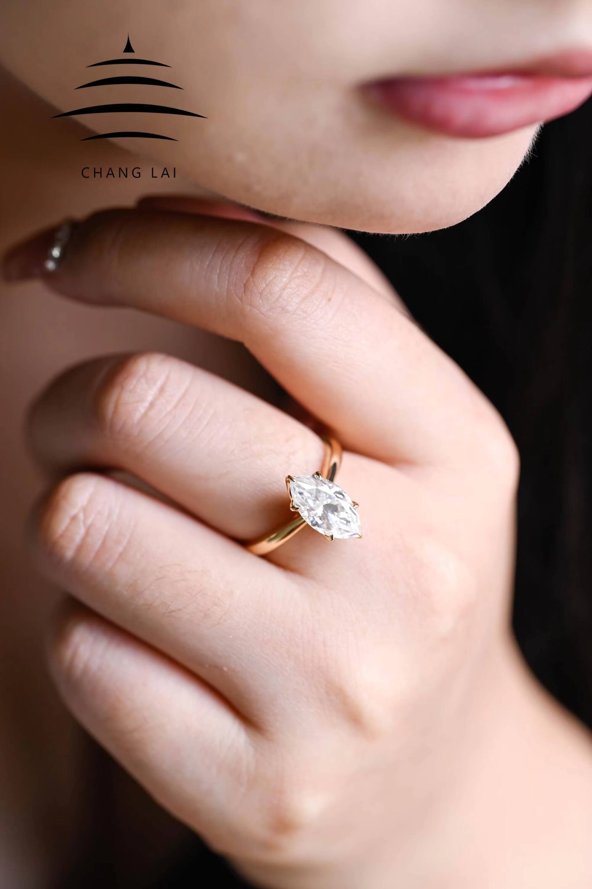 CHANG LAI Customized Jewelry 18k Yellow Gold 3 Ct Clarity Vvs Vs d Color 4ct Lab Grown Diamonds Marquise Ring for Women