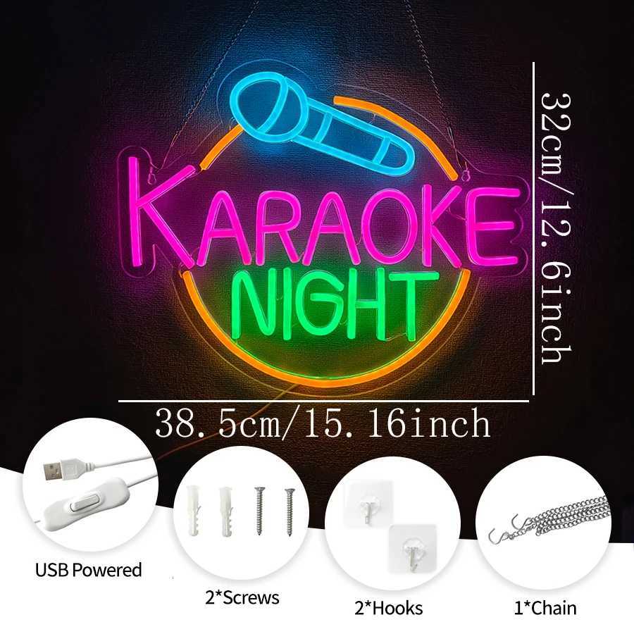 Karaoke Night Neon Sign Hand-Wheat Icon Usb Powered Used For Art Decor Of Music Studios Bar Concerts And Theme Parties H251201
