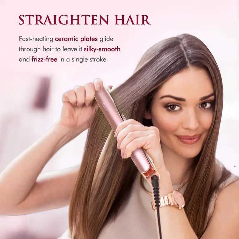LANDOT 2-in-1 Flat Iron Curling Iron with 12 Temp Settings Ceramic Coating for Salon-Perfect Straightening Curling C251202