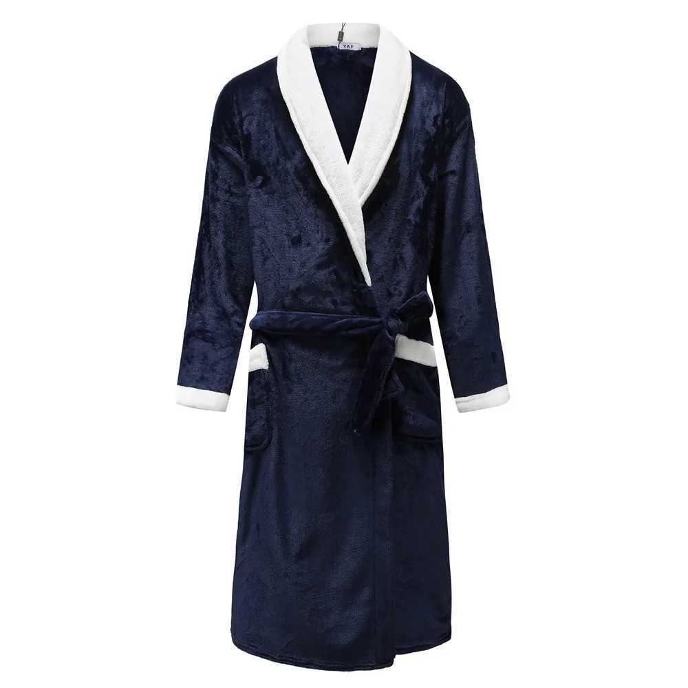 Flannel Men Nightwear Negligee Winter Coral Fleece Gown Sleepwear Home Clothing Thick Bathrobe Belt Pocket Nightgown C251202