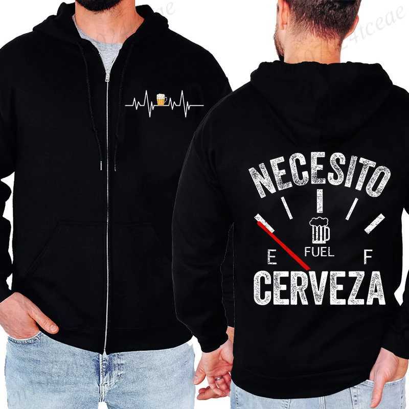 Popular Fun Cerveza Letter Print Hooded Hoodies Zip Up Mens Sweatshirts He Cerrado Ms Bares Casual Hoodies Beer Party Jackets J251203