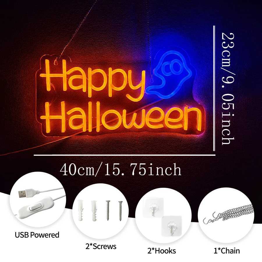 Happy Halloween Neon Sign Ghost Icon Hand-Made Usb Powered Used For Room Horror Space Bar Club Halloween Art Decor H251201