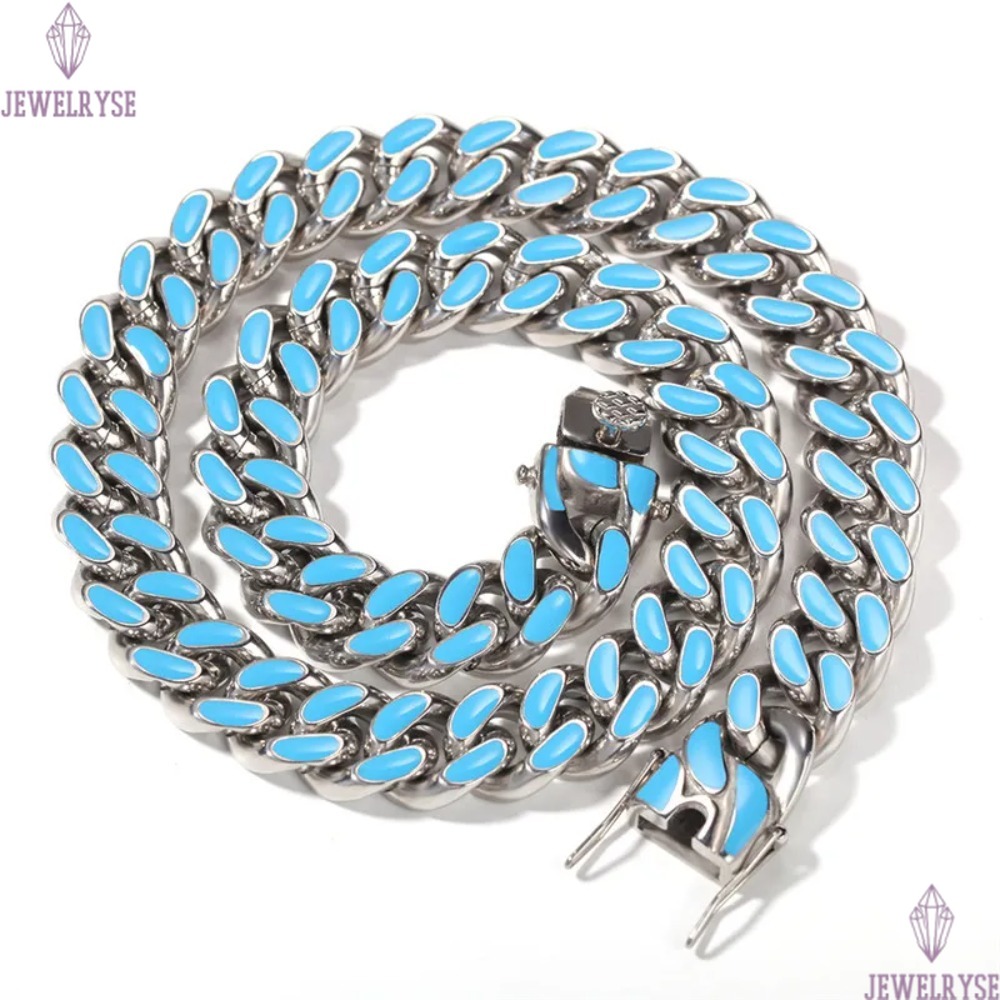 20inch stainless steel Miami cuban link chain gold necklace mens silver chain for man colorful enamel White Green Orange Blue Chains Necklaces Woman H