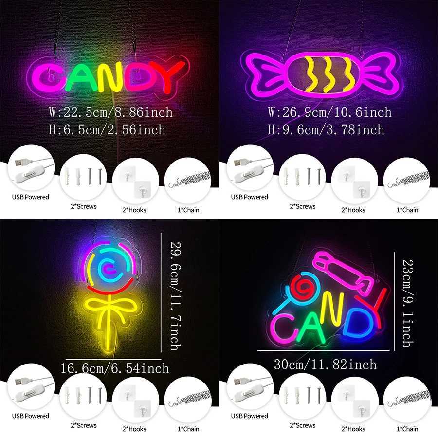 Candy Neon Signs Lollipop Led Icons Birthday Parties Teenagers Bedrooms Candy Shops Halloween Decor Girls Gifts H251201