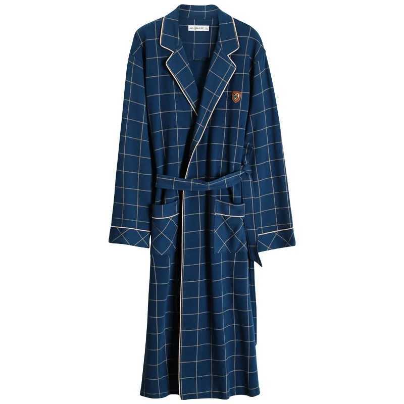 2025 Spring Autumn Bathrobe Men 100 Cotton sleep top Kimono Robes For Male Plaid Robes Long Bath Robe Bride Robe Dressing Gown C251202