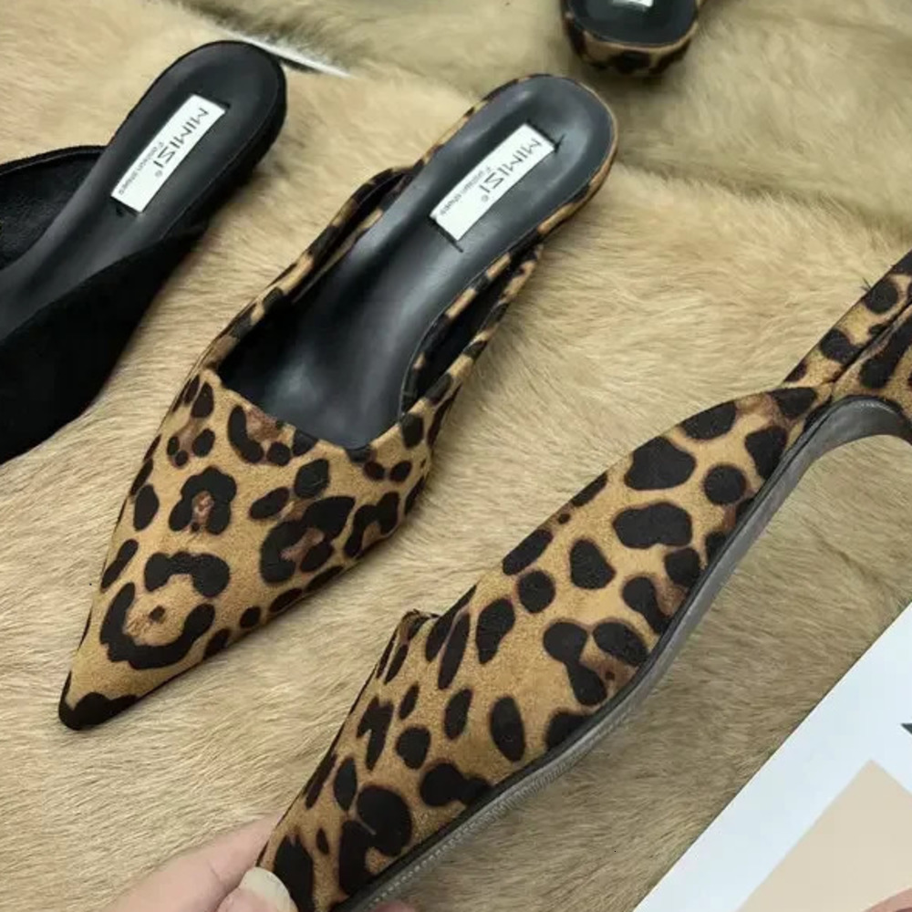 Spring Pointed Toe Mules Fashion Leopard Print Womens Slide Casual Womens Shoes Womens Low Boots Elegant Womens Outdoor Slide 241024