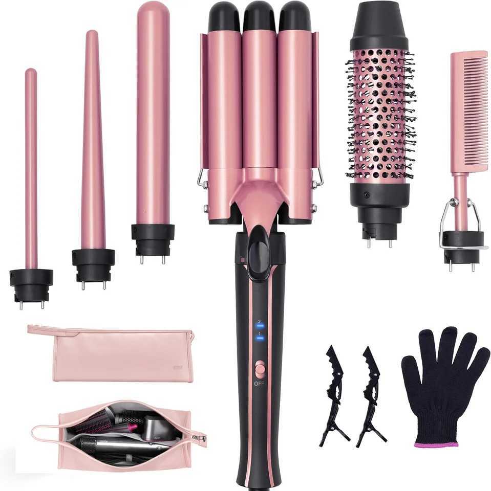 Curling Iron Wand Set 6-in-1 Hair Curler with 3 Barrel Hair Crimper Spiral Curling Iron - Fast Heating Styling Tools for Wen C251202