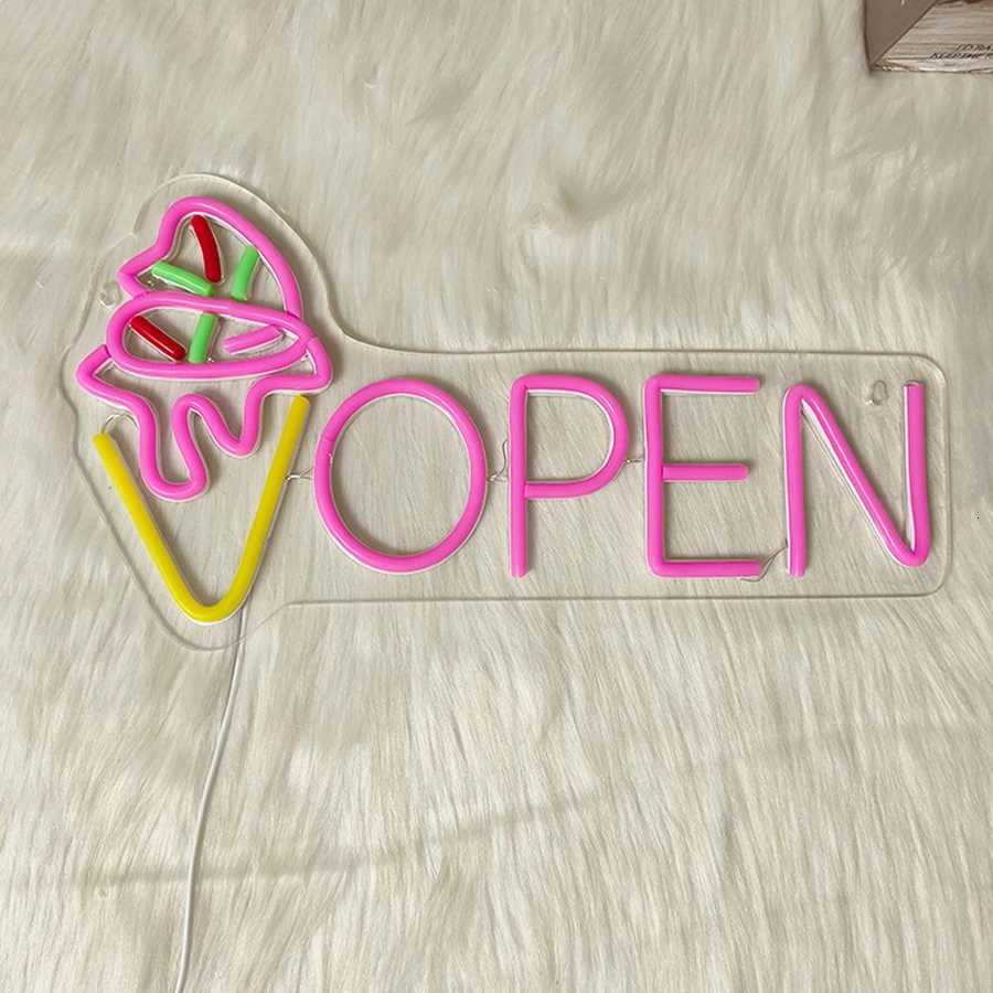 Ice Cream Cone Neon Sign Open Pink Letter Lamp Usb Powered Used In Restaurants Cafes Ice Cream Shops Business Decor Lights H251201