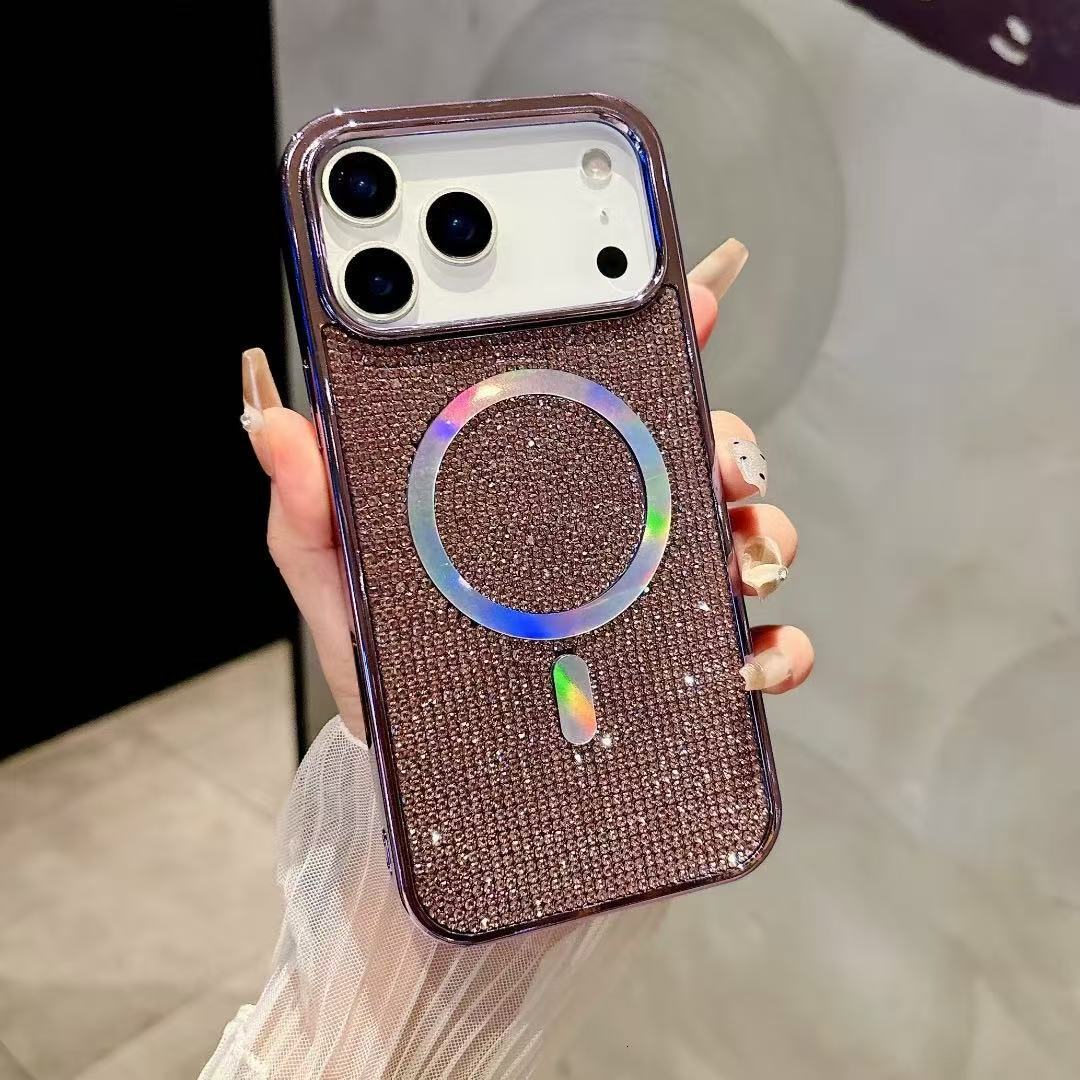 Rhinestone Magnetic Phone Case iPhone 17 Pro Max Compatible with Apple 16 Pro Luxurious Electroplated Full Diamond Protective Cover