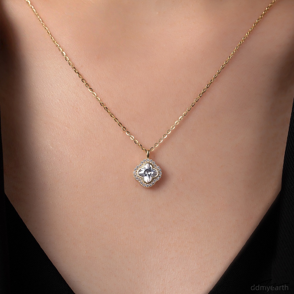 Sterling Sier Clover Pendant Women Square Zircon Link Chain Necklace For Parties Gifts Ddmyhome Ddmyhome