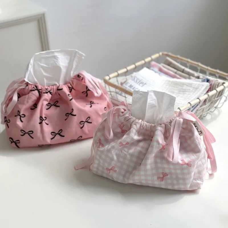 Creative Desktop Decoration Tissue Storage Bag Bow Mti pose Tissue Box Handbag Drawstring Storage Bag He H251201