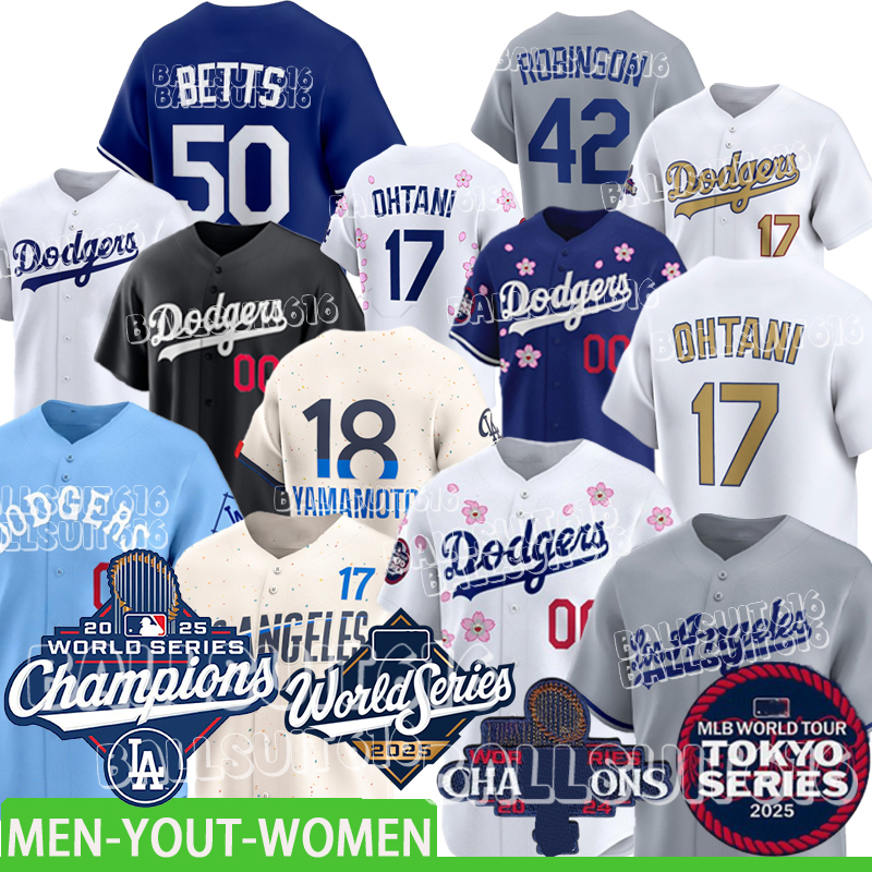 2025 World Series Champions LA Dodgers Baseball Jerseys #50 Betts #17 Ohtani #5 Freeman #18 Yamamoto Mookie Betts Shohei Ohtani Freddie Freeman Yoshinobu Yamamoto