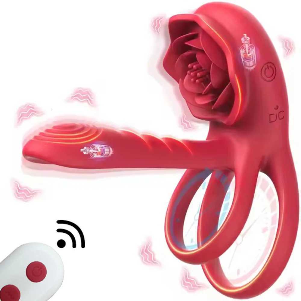 Vibrating Cock Ring Penis Sleeve with Rose G Spot Clitoral Stimulator Ejaculation Delay Couple Sex Toys for Men Women ErectionW251202