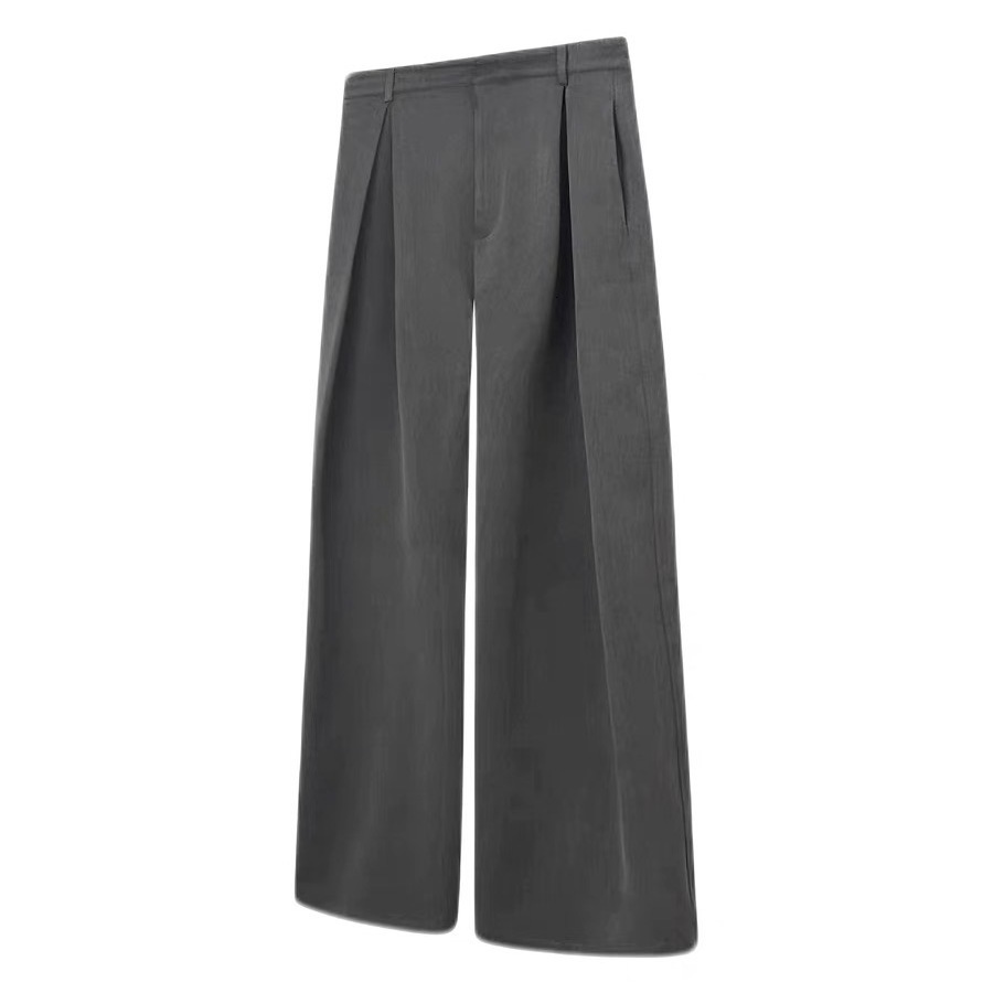JMWH Three-Dimensional Racer Pleat A-Line Silhouette Scimitar Trousers TR Blended Commuting Cleanfit Drape Casual Long Pants 250929