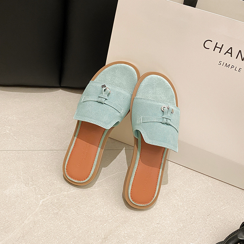 designer shoes Casual Comfortable Matte Tassel Open-Toe Slip-On Outdoor Lazy Round-Toe Flat Genuine Leather Large Size Sandals