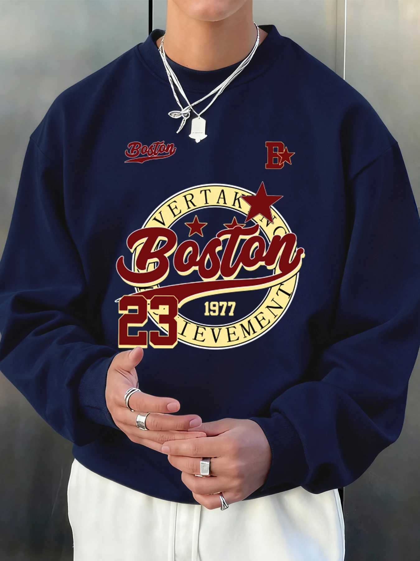Boston Star 1977 No23 Print Man Sweatshirt Hip Hop All-Match Sportswear Casual Loose Long Sleeve Unisex Fashion O-Neck Clothing J251203