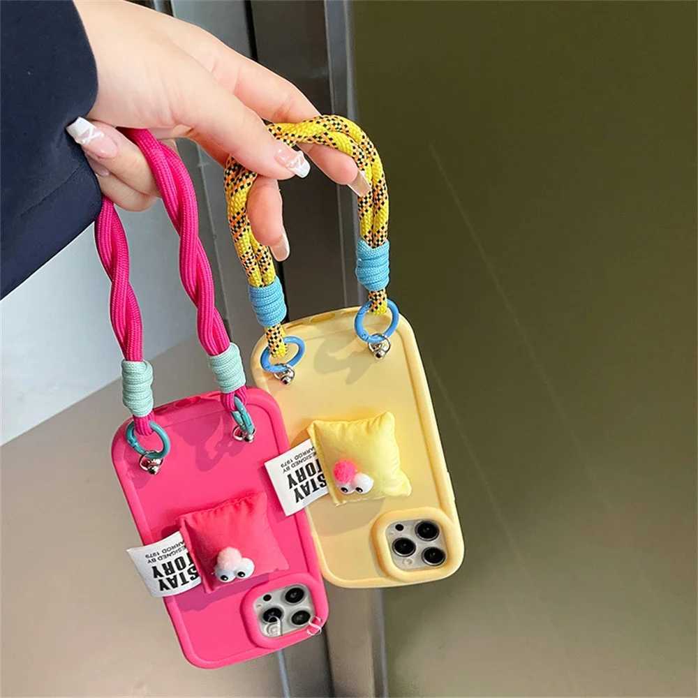 Cute Cartoon 3D Pillow Nylon Wristband Hot Pink Case For iPhone 15 14 13 12 11 Pro Max X XR Lovely Shockproof Soft Cover J251202
