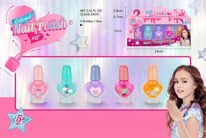 Disney Childrens Nail Polish Set 5 Color Safe Non-toxic Water-based Peelable Girls Princess Dress Up Play House DIY Nail Art Toys H251202
