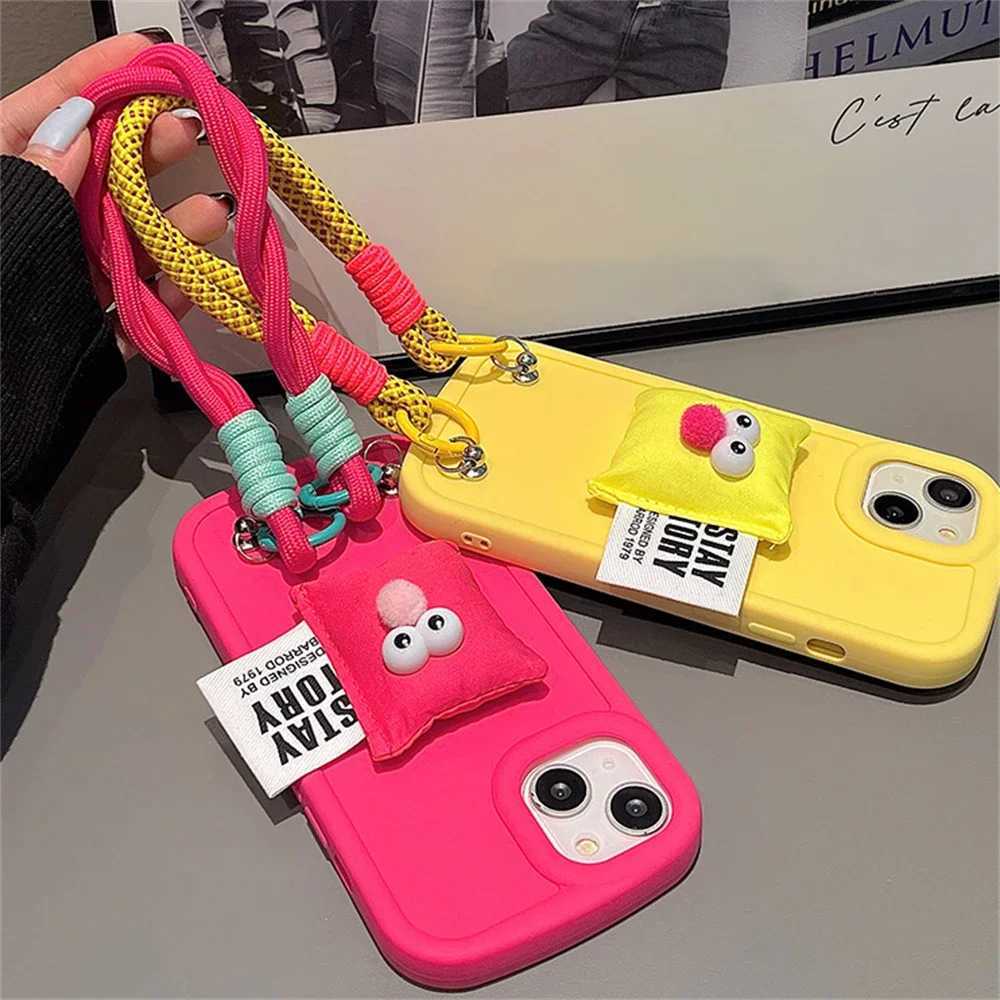 Cute Cartoon 3D Pillow Nylon Wristband Hot Pink Case For iPhone 15 14 13 12 11 Pro Max X XR Lovely Shockproof Soft Cover J251202