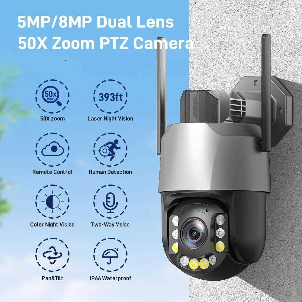 PEGATAH 5/8MP 50X Zo PTZ Camera WiFi 4K tra HD 20X Outdoor Surveillance 120m tra Long IR Vision Security Camera C251202