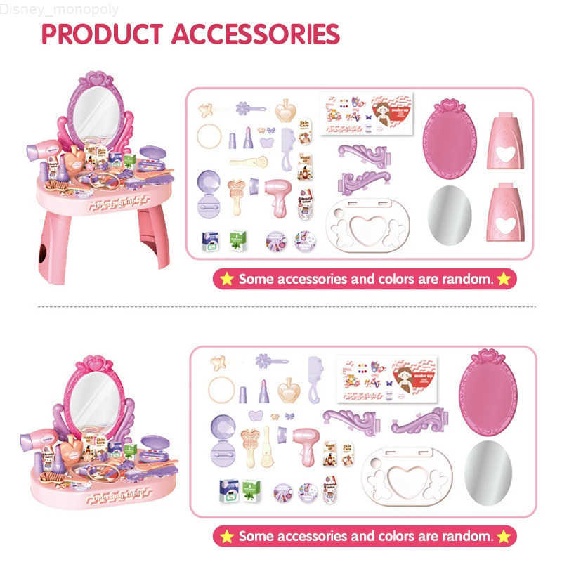 Disney Childrens Play house Toy Girl Simulated Dressing Table DIY table and stickers Girl pretending makeup toy gift for kid H251202