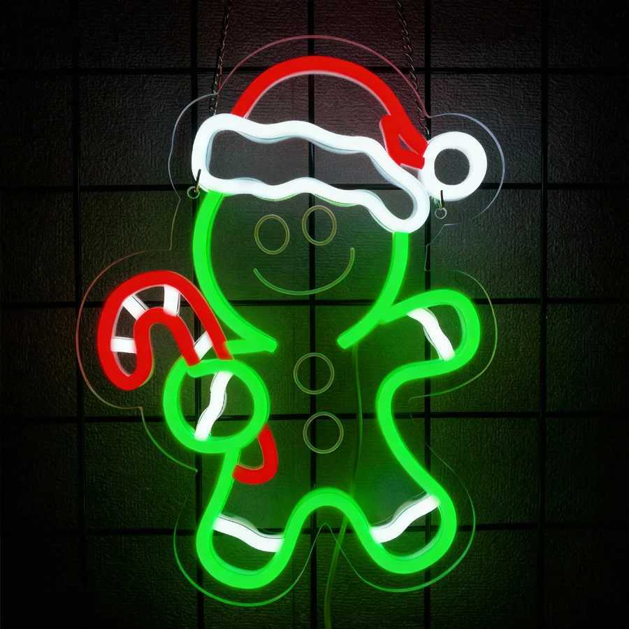 Christmas Led Neon Sign 3D Carved Gingerbread Man Icon Suitable For Bedroom Winter Party Home Decor Christmas Girl Gift H251201