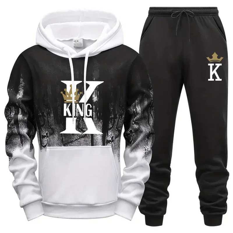 King Printing Mens Tracksuit Splash-ink Hooded Sweatshirts Outdoors Casual Sports Jogging Mens Clothing Single Piece Tops Pants W251202