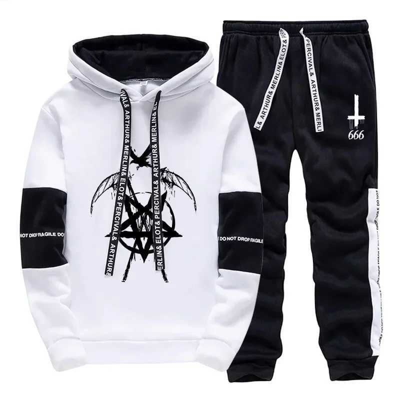 Mens Sweatshirts Sweatpants High Grade Satan 666 Symbol Print Hoodie 2 Piece Set Autumn Winter Daily Casual Sporty Jogging Suit W251202