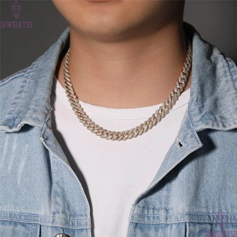 10mm copper cuban link chain mens necklace bracelet jewelry gold chain for man Hip Hop Diamond Iced Out Chains AAA Zirconia Silver Necklaces Woman Cho