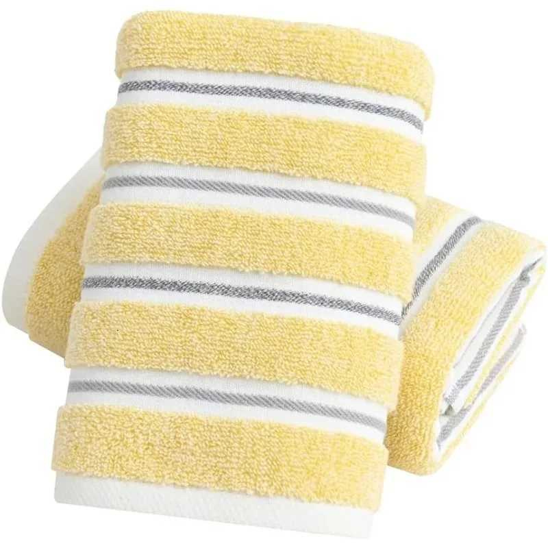 34X74CM Set of 2 Soft Absorbent Decorative Hand Towel for Bathroom Ribbed Striped Yellow Hand Towel Pattern Y251202