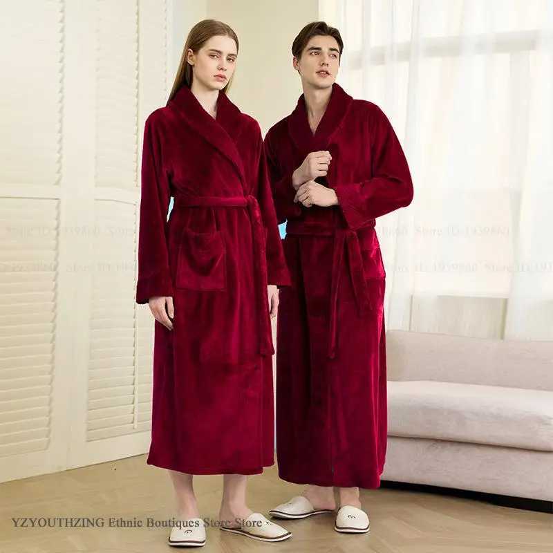 Plus Size Thicken Flannel Couple Long Robe Loungewear Autumn Winter Coral Fleece Sleepwear Home Dress Loose Bathrobe Nightwear C251202