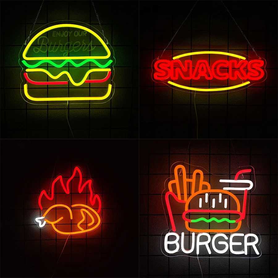 Fast Food Led Neon Sign Used For Snack Business Wall Decor Hamburger Fried Chicken Icon Fast Food Restaurant Wall Lamp H251201