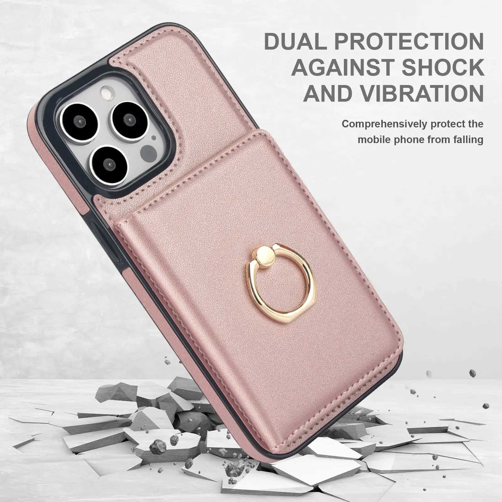 Wallet Case with Card Holder 360 Rotation Ring Kickstand Magnetic Clasp for iPhone 16 15 14 13 12 11 Pro Max SE 2022 XR XS Max J251202